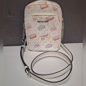 Michael Kors Jet Set MD NS Optic White Crossbody Bag with Retro Diner Print